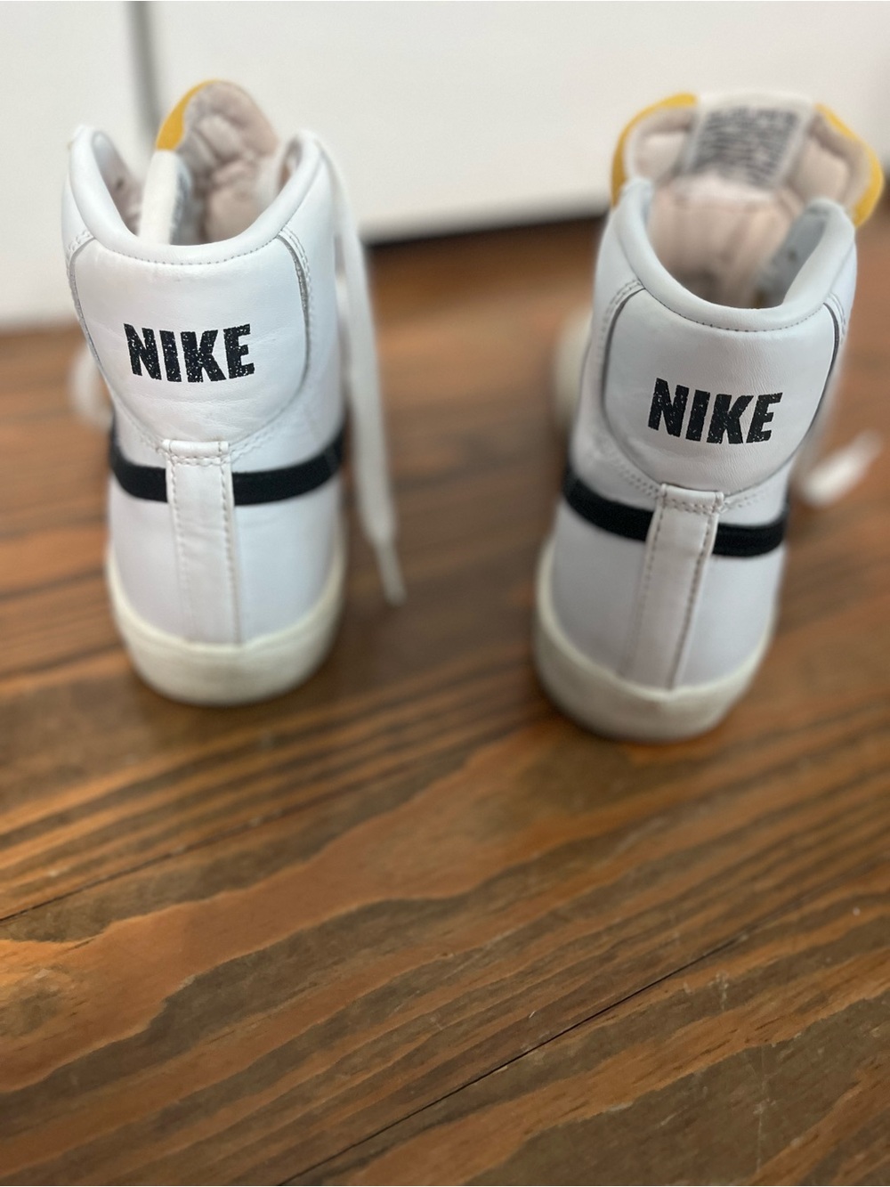 Nike Women’s White High-Top Sneakers with Black Swoosh and Gray Suede - Picture 5 of 5